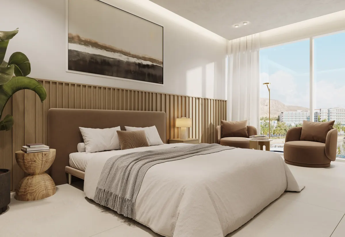 Onda Signature four bedroom principal suite with a fluted timber headboard wall